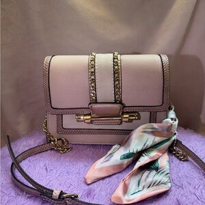 Aldo Pink and Gold Crossbody Bag with Chain Detailing and Cloth Keychain